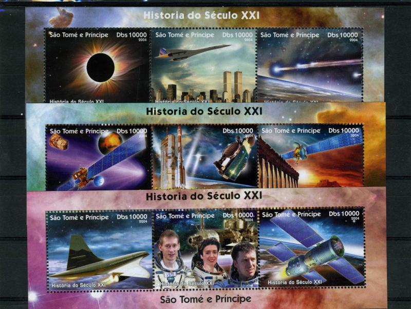 Sao Tome & Principe 2004 SPACE Shenzhou Eclipse (3) Compound Perforated MintNH