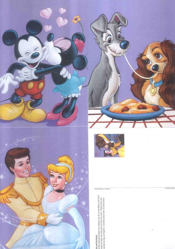 UX450-453, Disney Romance, 4 stamped postal cards