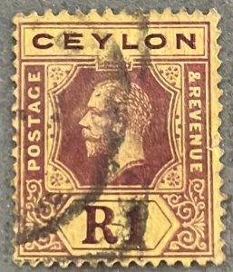 Ceylon 241 / 1921-1933 1r Violet & Yellow King George V KGV Stamp, Used, Fault