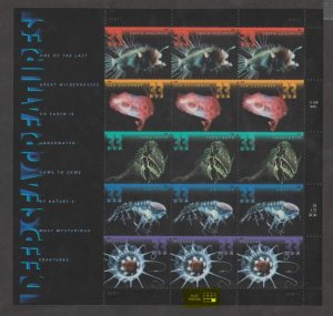 U.S. Scott #3439-3443 Deep Sea Creatures - Mint NH Sheet - Highlighted LR Plate