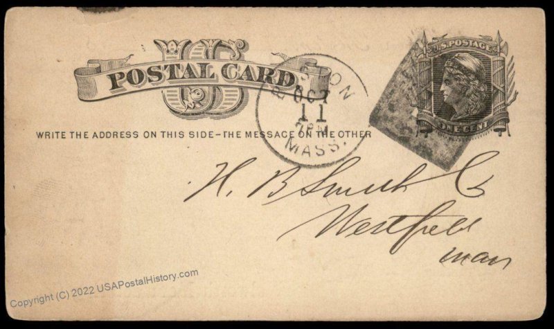 USA 1800s Boston Mass Negative Numeral 1 Fancy Cancel Cover 94890