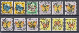 Kenya Sc 425/430A used. 1988-90 Butterflies with TOWN POSTMARKS, 12 diff, VF