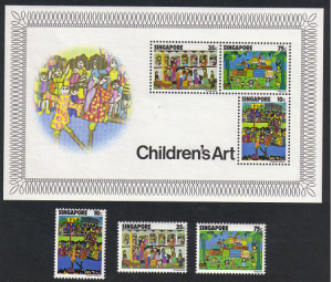 Singapore #285-7 & 87a, mint set, Childrens Drawings