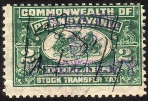 1940's, US Pennsylvania $2, Stock transfer, Used