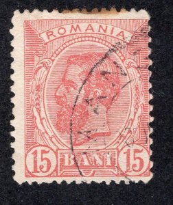 Romania 1893 15b rose Carol I, Scott 124 used, value = 85c