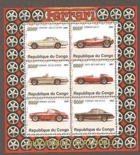 Congo 2007 Ferrari Racing Sport Car Motor Transport Cars M/S Stamps MNH (1) perf