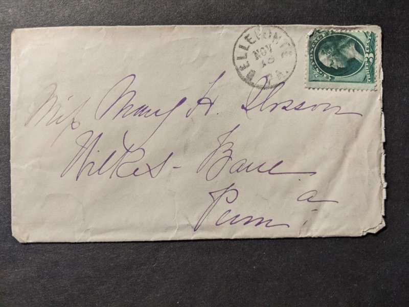 1870's BELLEFONTE to WILKES-BARRE, PA Postal History Cover 