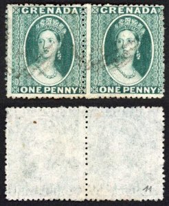 Grenada SG11 1d Blue-green Wmk Large Star Perf 15 Fine PAIR  Cat 54++ pounds