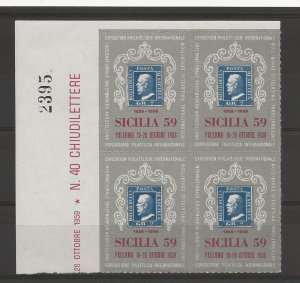 Cinderella Italy 1959 Sicilia 59 Philatelic Expo block of 4 MNH