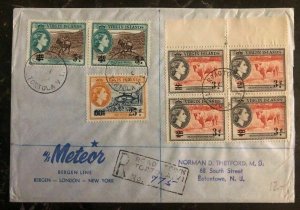 1963 Tortola British Virgin Islands MS Meteor Cover To Easton NJ USA Stamp Block