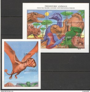 Ghana Dinosaurs Prehistoric Animals 1Kb + 1Bl ** Stamps Pk007