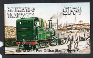 Isle of Man Sc 358f  b pane in complete £1.74  train stamp booklet mint NH