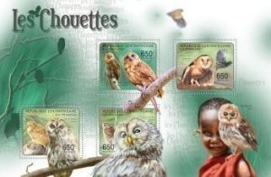 Central Africa MNH S/S 1537 Owls 2011 4 Stamps