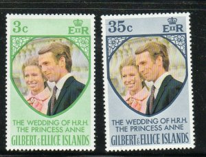 GILBERT & ELLICE #216-217  1973  WEDDING OF PRINCESS ANNE MINT  VF LH  O.G