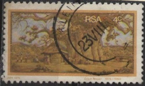 South Africa 461 (used) 4c “Picnic Under Baobab Three” by Erich Mayer (1976)