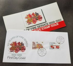 *FREE SHIP Singapore 100 Years Fire Service 1988 Engine Vehicle (FDC) *see scan