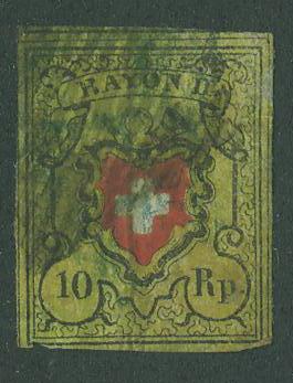 Switzerland SC# 8b Swiss Cross, 10r,  Used