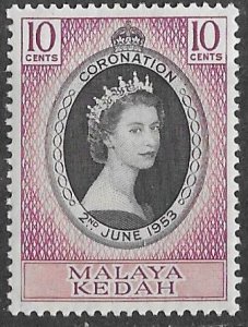 Malaya-Kedah # 82  QE II Coronation  1953    (1)  LH Unused