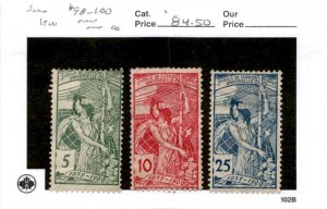 Switzerland, Postage Stamp, #98-100 Mint Hinged, 1900 UPU Allegory (AC)