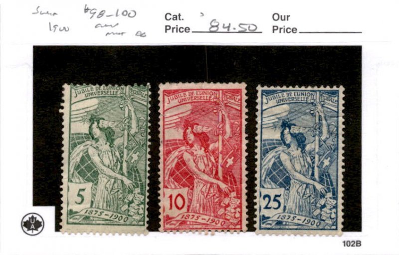 Switzerland, Postage Stamp, #98-100 Mint Hinged, 1900 UPU Allegory (AC)