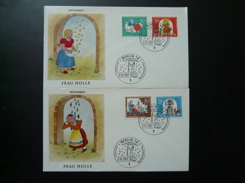 fairy tales Grimm Frau Holle semi postal stamps 1966 x2 FDC Germany 68511