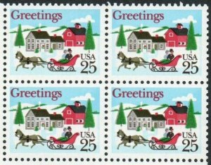 Scott #2400 US Block  of 4 25c Christmas Sleigh MNH F/VF