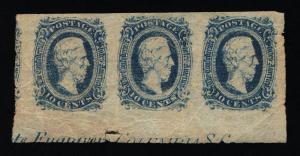 GENUINE CONFEDERATE CSA SCOTT #11b MINT DARK BLUE DIE-A K&B IMPRINT STRIP-3