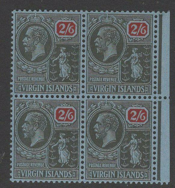 VIRGIN ISLANDS SG100 1928 2/6 BLACK & RED/BLUE MNH BLOCK OF 4