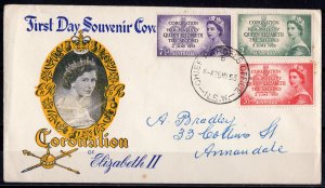 Australia 1953 Sc#259/261 CORONATION Q.E.II FDC to Annandale Postal History