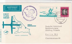 DDR 1962 1st Flight Berlin-Heringsdorf Plane+Mermaid Slogan Stamps Cover Rf26592