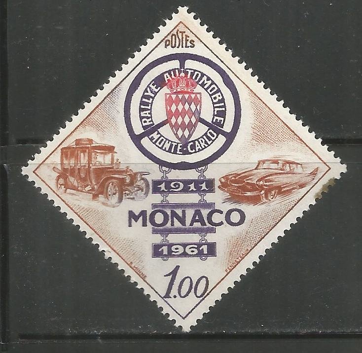 MONACO  484  MNH, 50TH ANNIV. OF THE FOUNDING OF MONTE CARLO AUTOMOBILE RALLYL