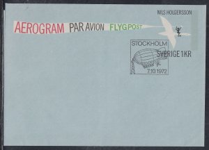 Sweden FDC - Oct 1972 1 Kr Aerogramme