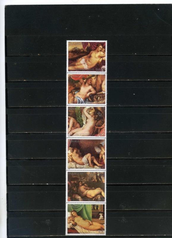 PARAGUAY 1986 Sc#2162 PAINTINGS BY TITIAN/NUDES STRIP OF 6 STAMPS MNH 