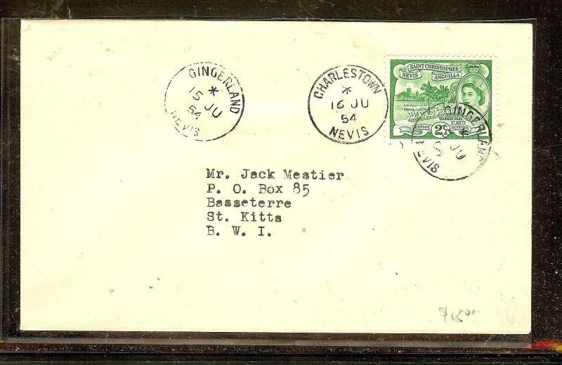 ST KITTS NEVIS (P2104B)  1954  QEII  2C GINGERLAND   NEVIS   TO BASSETERRE