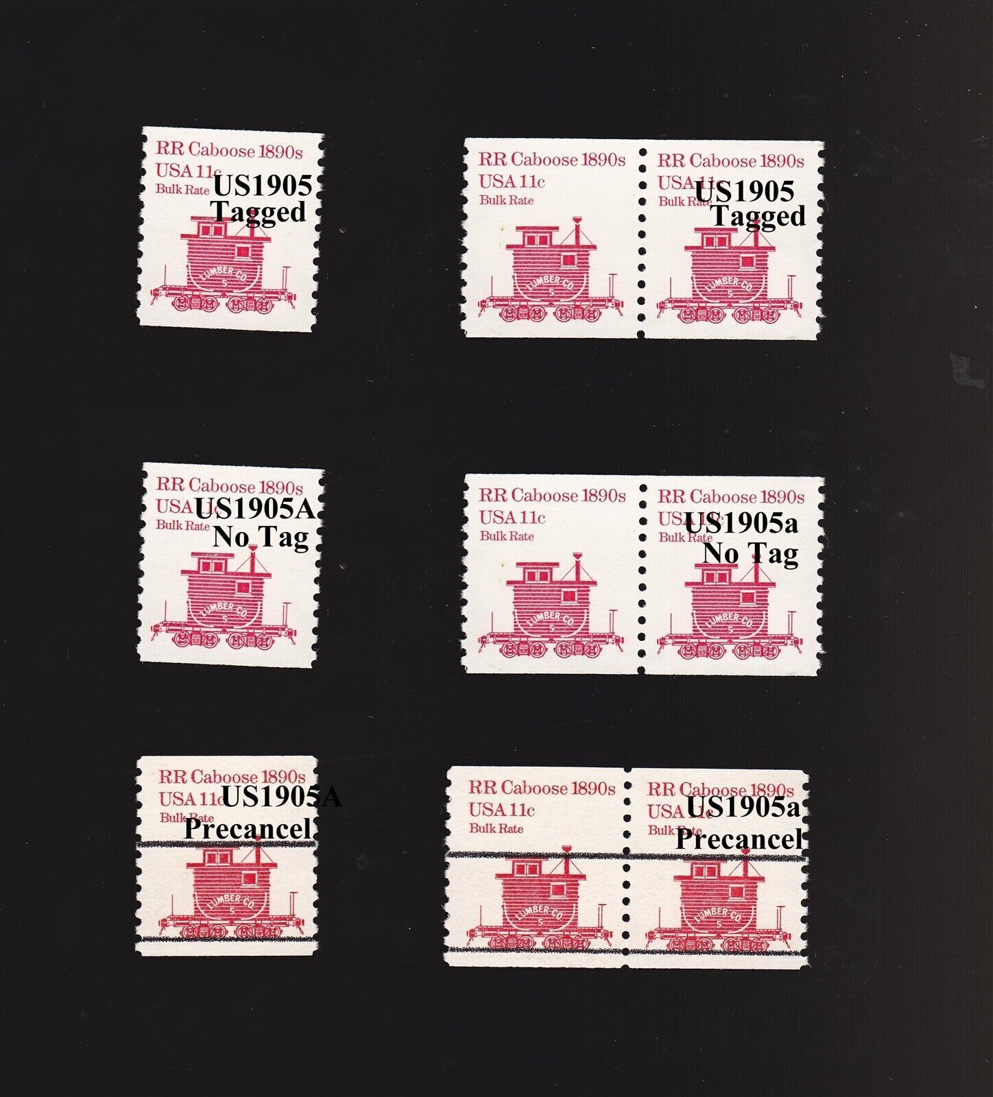 Triple 11c Caboose US 1905, 1905a Bulk Rate, 1905a P/C Lot (3