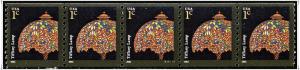 SC#3758 1¢ Tiffany Lamp Plate Strip of Five: #S11111 (2003) MNH