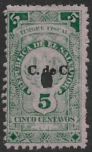 EL SALVADOR c1945 5c Bureau of Accounting Revenue Ross 353 MH Punch Hole