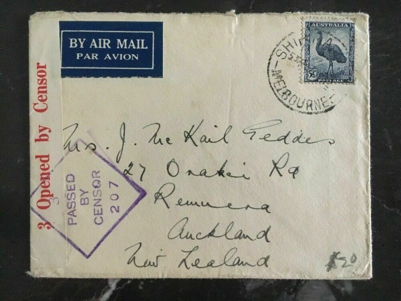 1937 Melbourne Australia Censored Cover To Auckland New Zealand