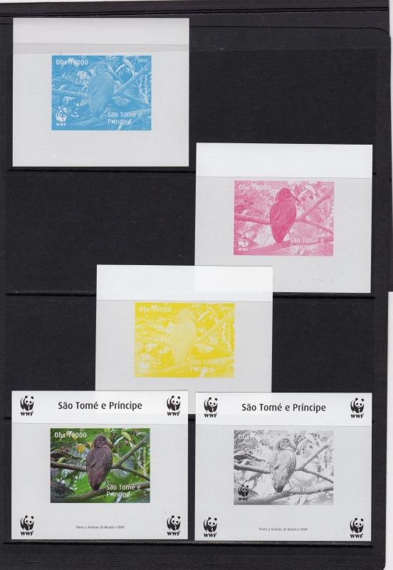 Sao Tome and Principe  2005 WWF/Birds S/S No.4 Color Proofs Plain Border (5)