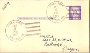 Guam 3c Statue of Liberty Postal Card 1961 Agana, Guam, Yona Rur. Sta. to Por...