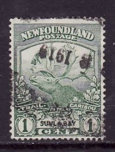 Newfoundland-Sc#115-used 1c green Suvla Bay -1919-id#21-