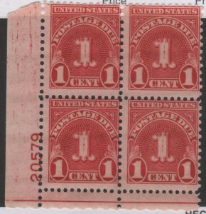 J80b 1c Postage Due 20579 LL Plate Block
