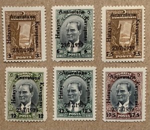 Turkey 1939 Hatay overprints, unused or no gum. Scott 823-828, CV $11.65