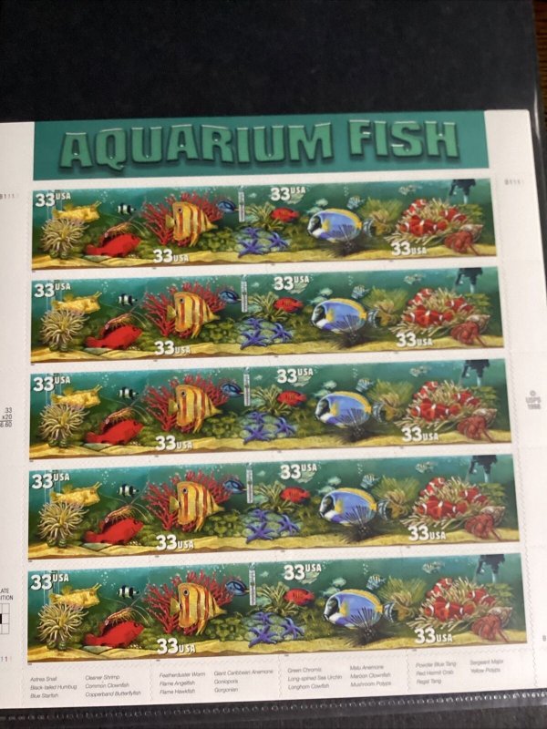 Scott#3317-20/.33 cent Aquarium Fish full Sheet of 20, Mint NH-1999-US