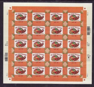 USA-Sc#3546- id12-unused NH sheet-Thanksgiving-Cornucopia-2001-