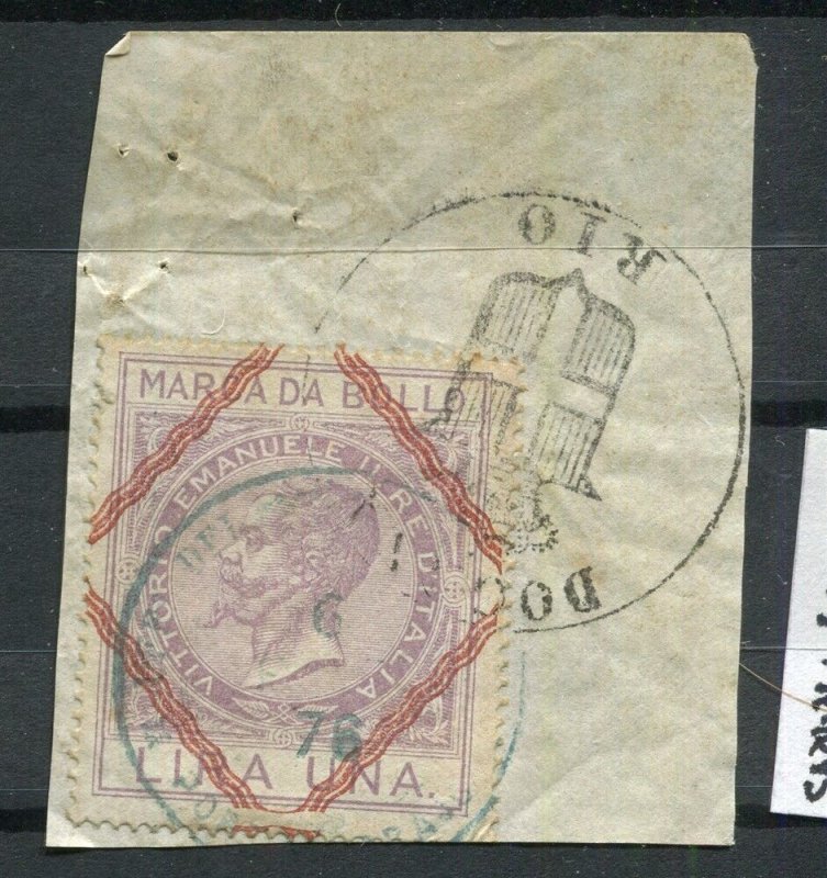 ITALY; 1860s classic Victor Revenue issue fine used ON PIECE 