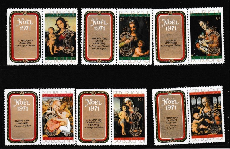 Burundi # B49-51, CB19-21, UNICEF Overprint on Christmas, Mint NH, 1/2 Cat.
