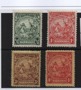 Barbados 1925 SG230, SG231M SG234, SG235 all mounted mint