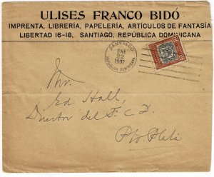 Dominican Republic 1907 Santiago cancel on ad cover to the U.S.