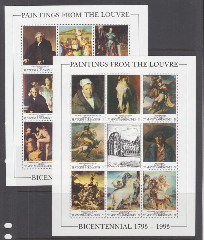 St. Vincent Sc 1777-1784 MNH. 1993 Paintings from the Louvre Museum, cplt set